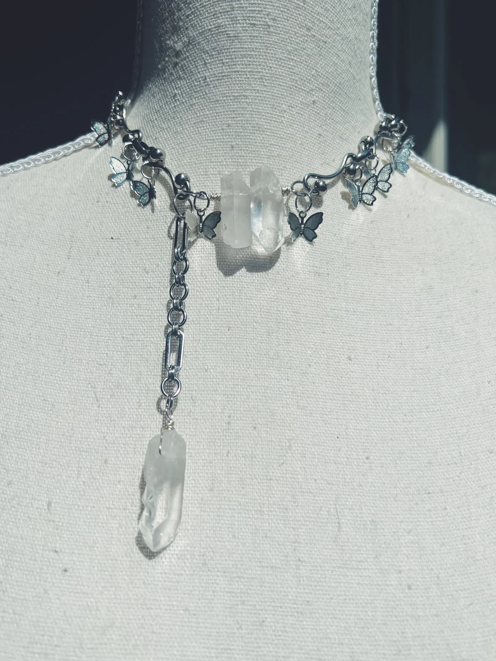 Hanging Quartz Butterfly Necklace