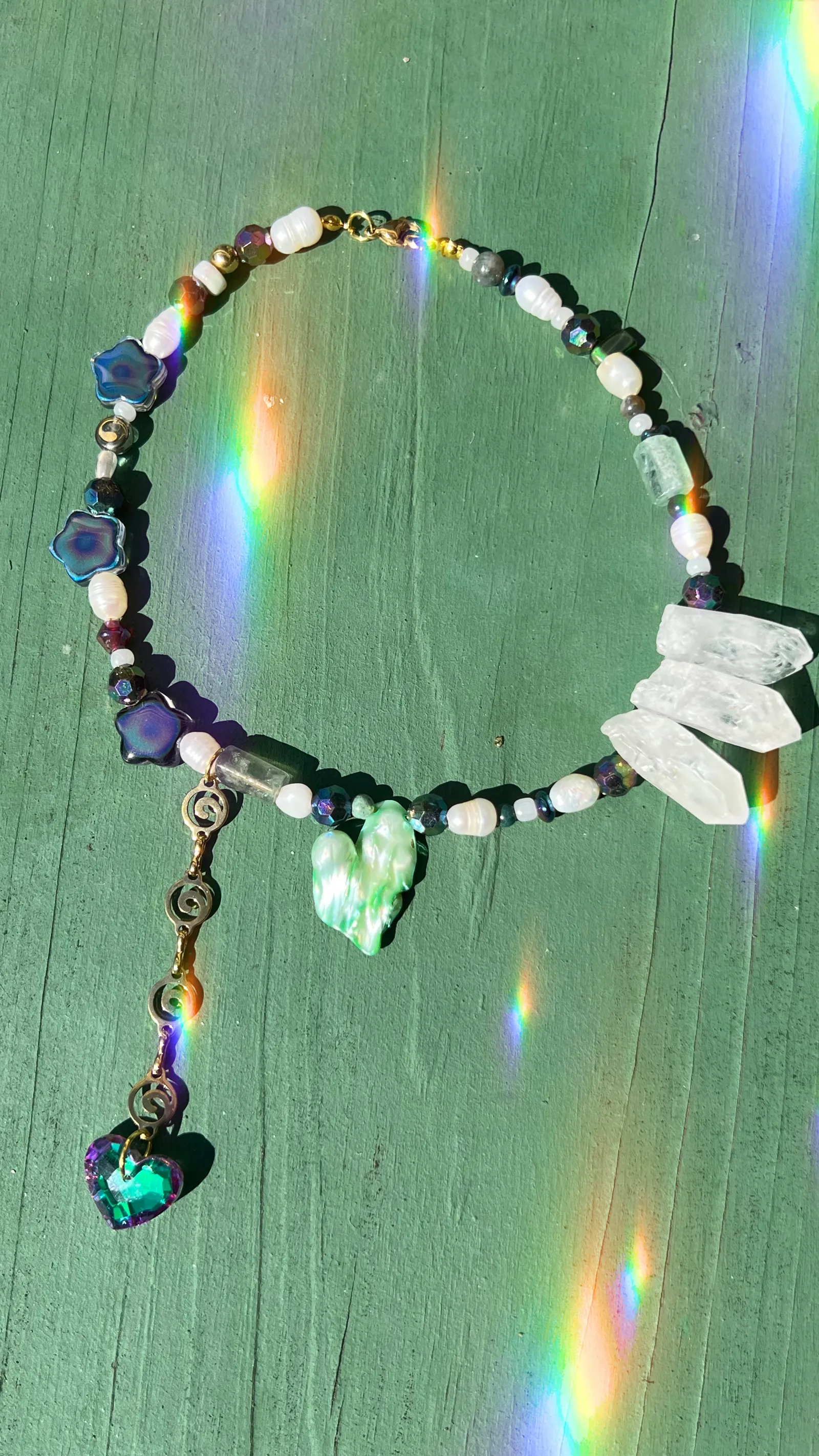 Quartz Heart Pearl Choker