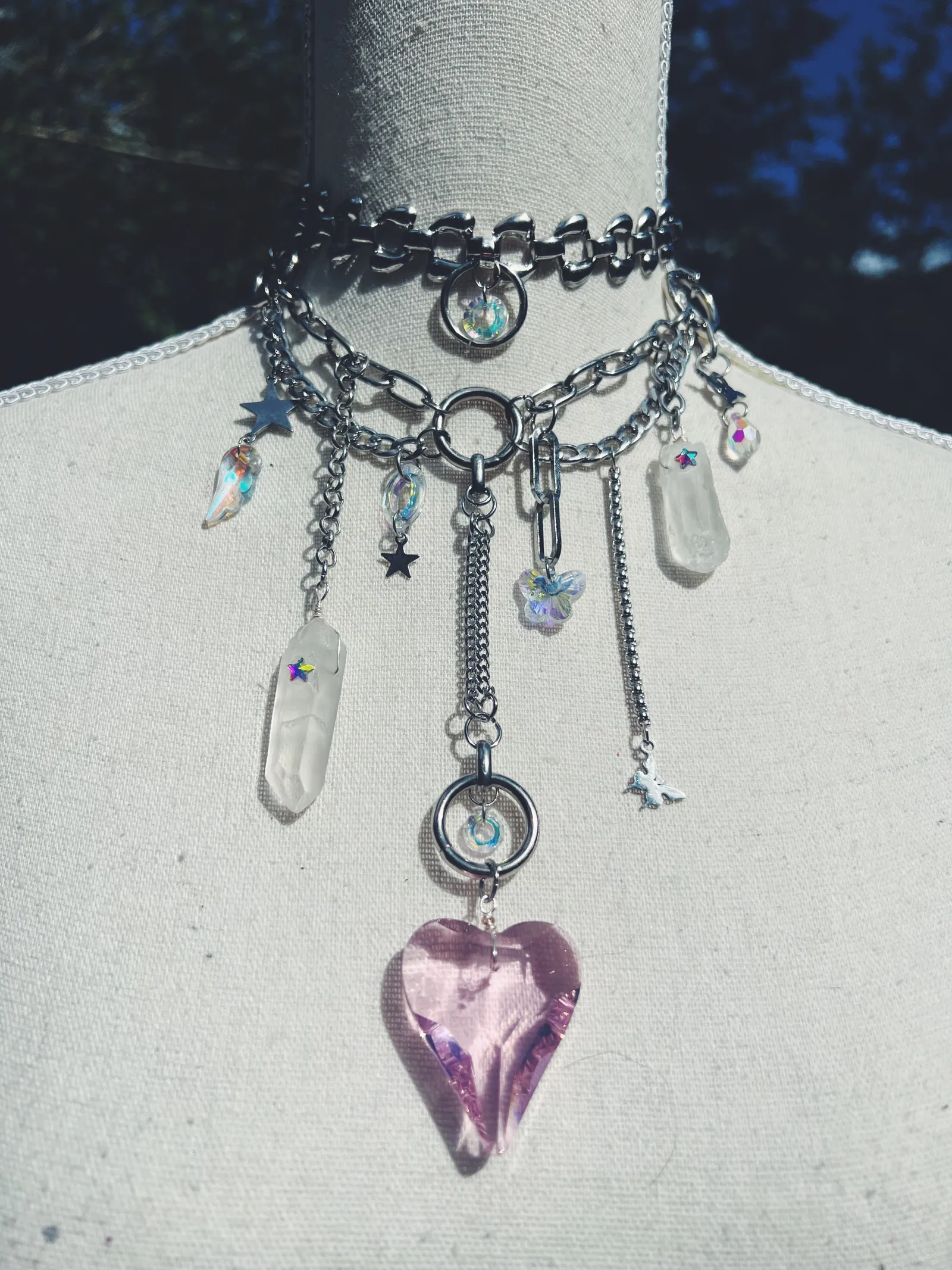 Glass Heart Quartz Necklace Duo