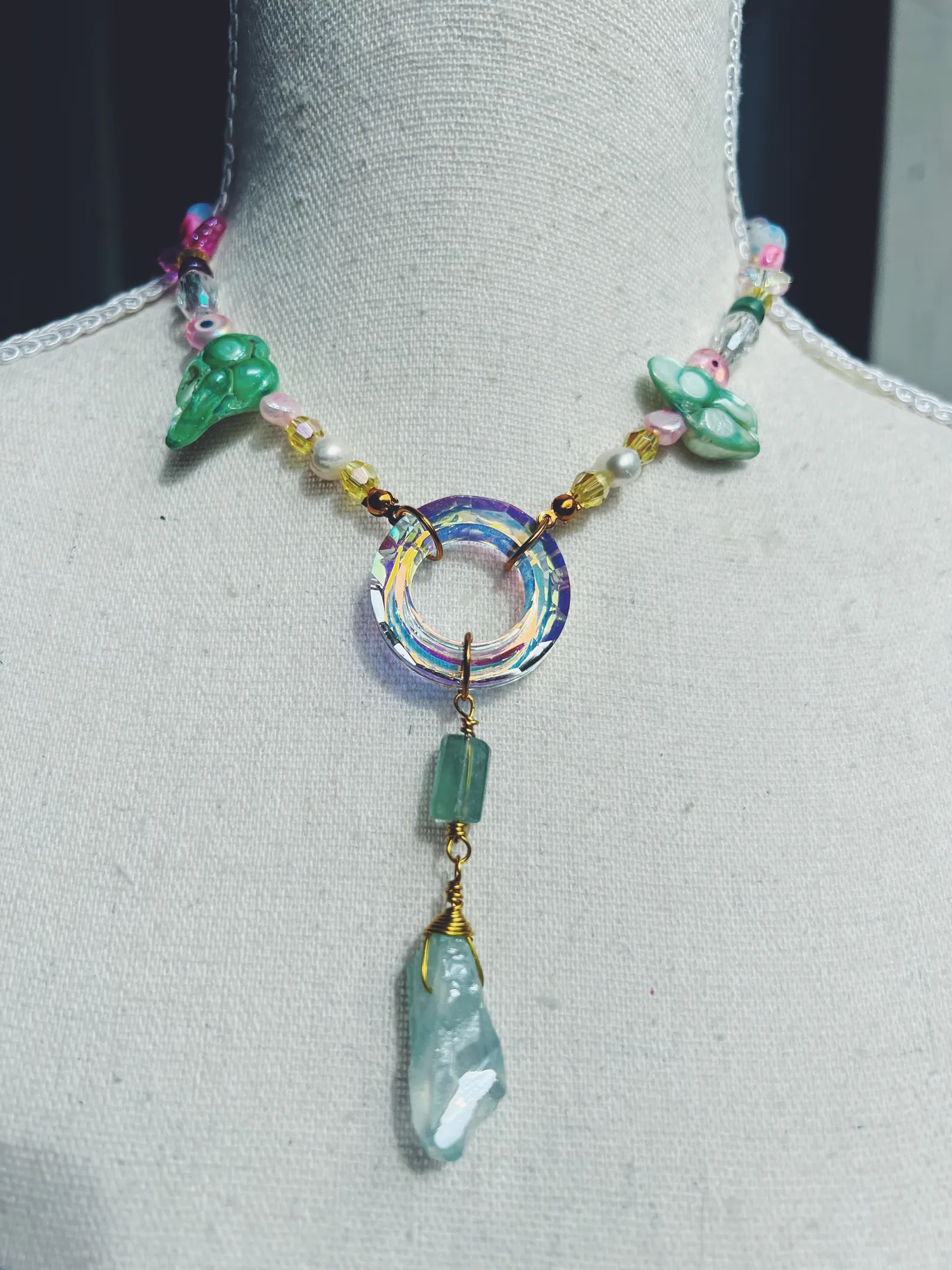 Beaded O-Ring Evil Eye Necklace