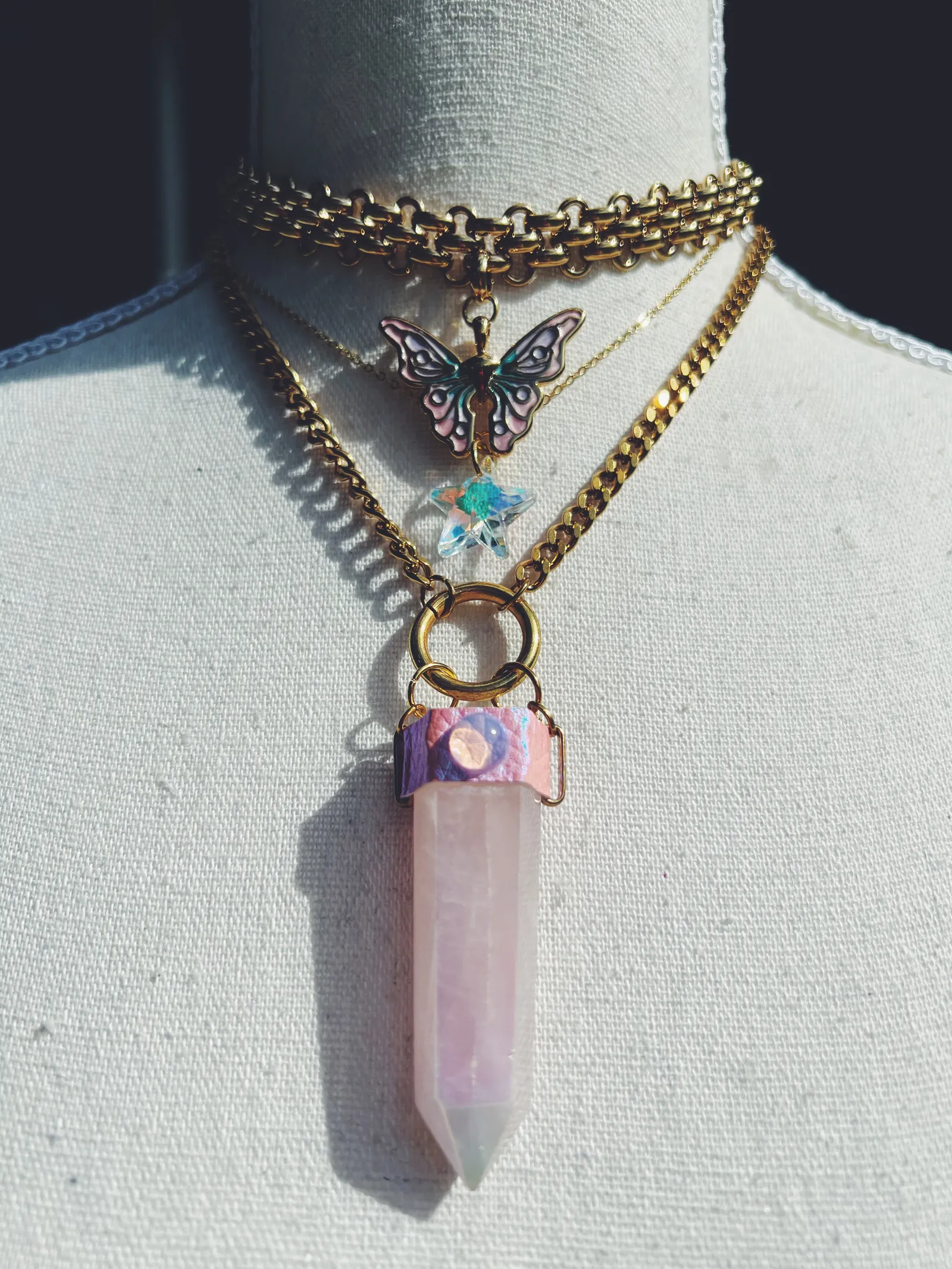 Rose Quartz Butterfly Aura Set