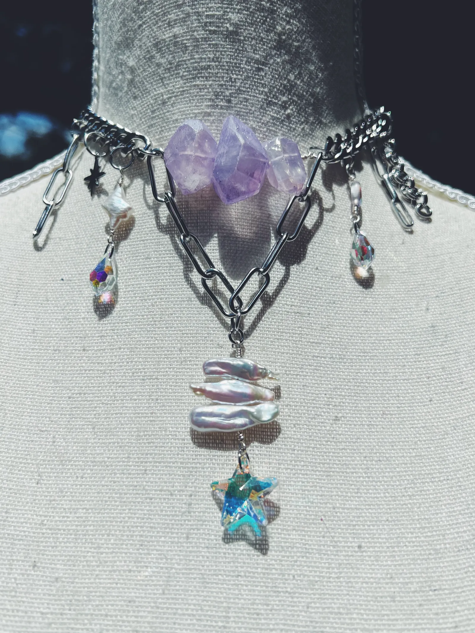 Purple angel Aura Pearl Choker